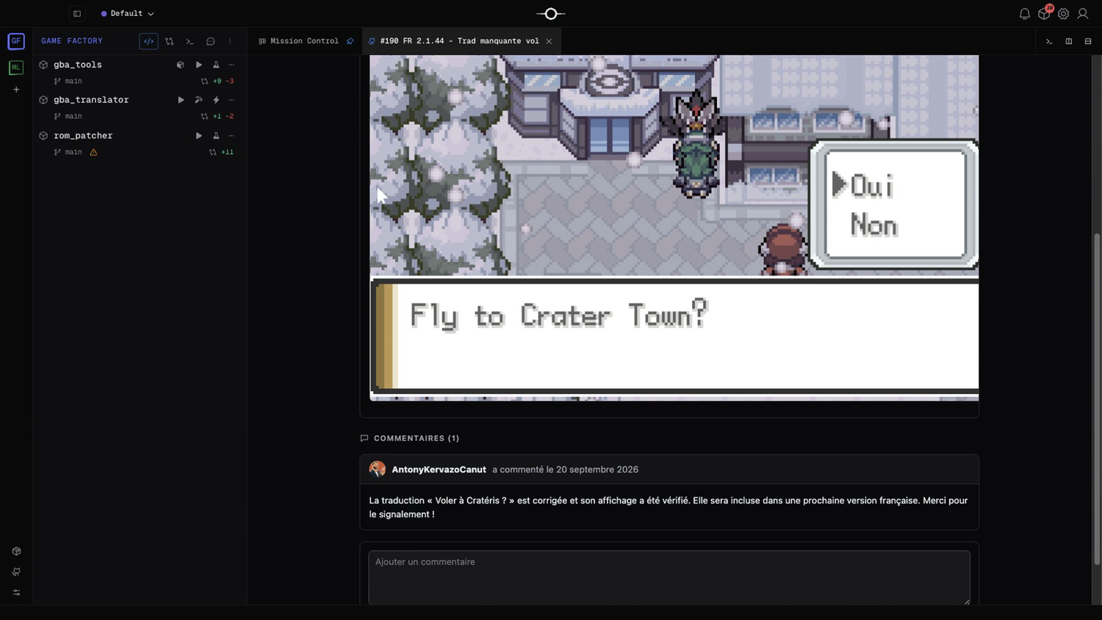 Issue #190 and the reporter’s screenshot inside Singularity.